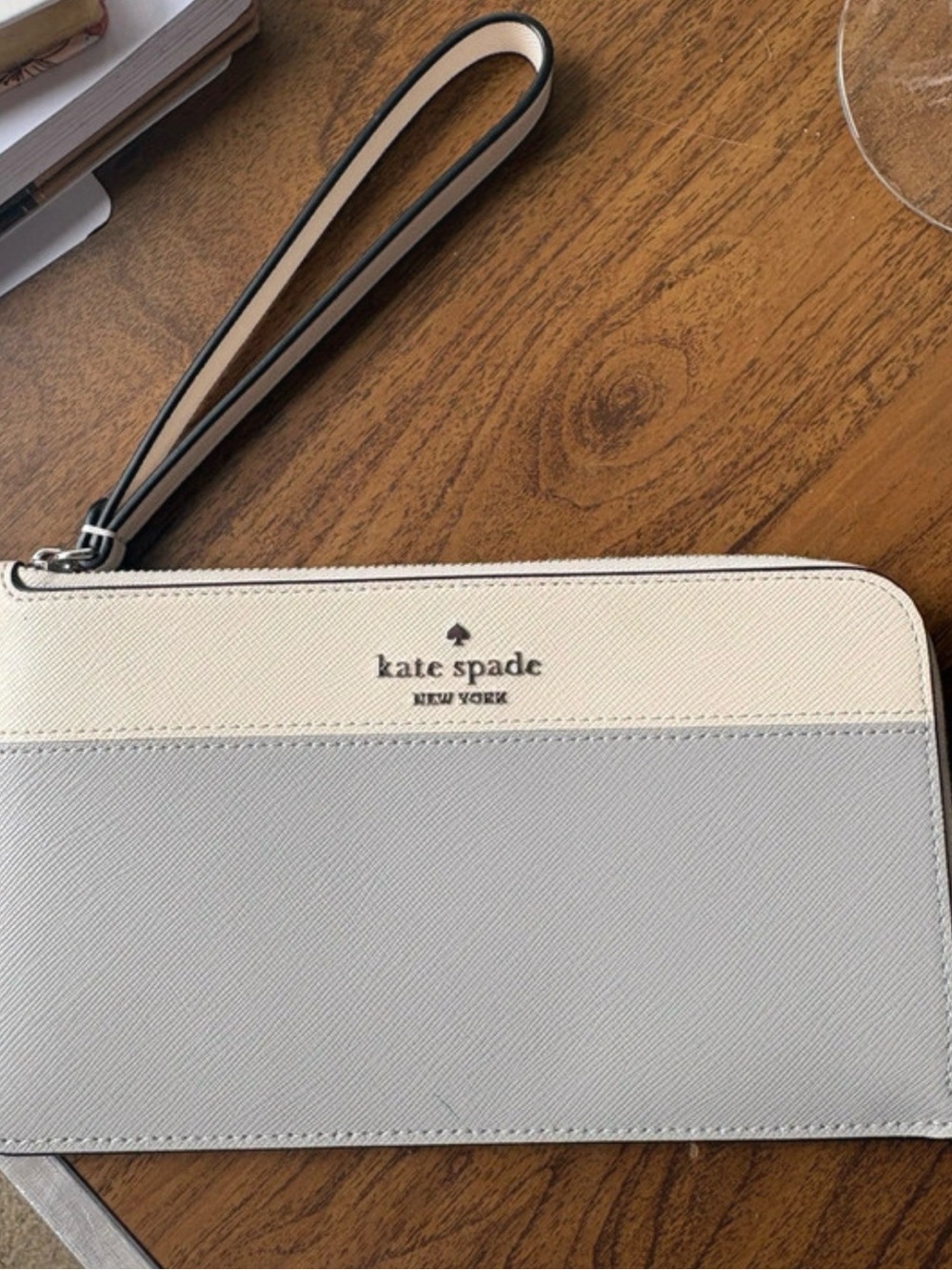 kate spade Two-Tone Cream and Light Gray Wristlet